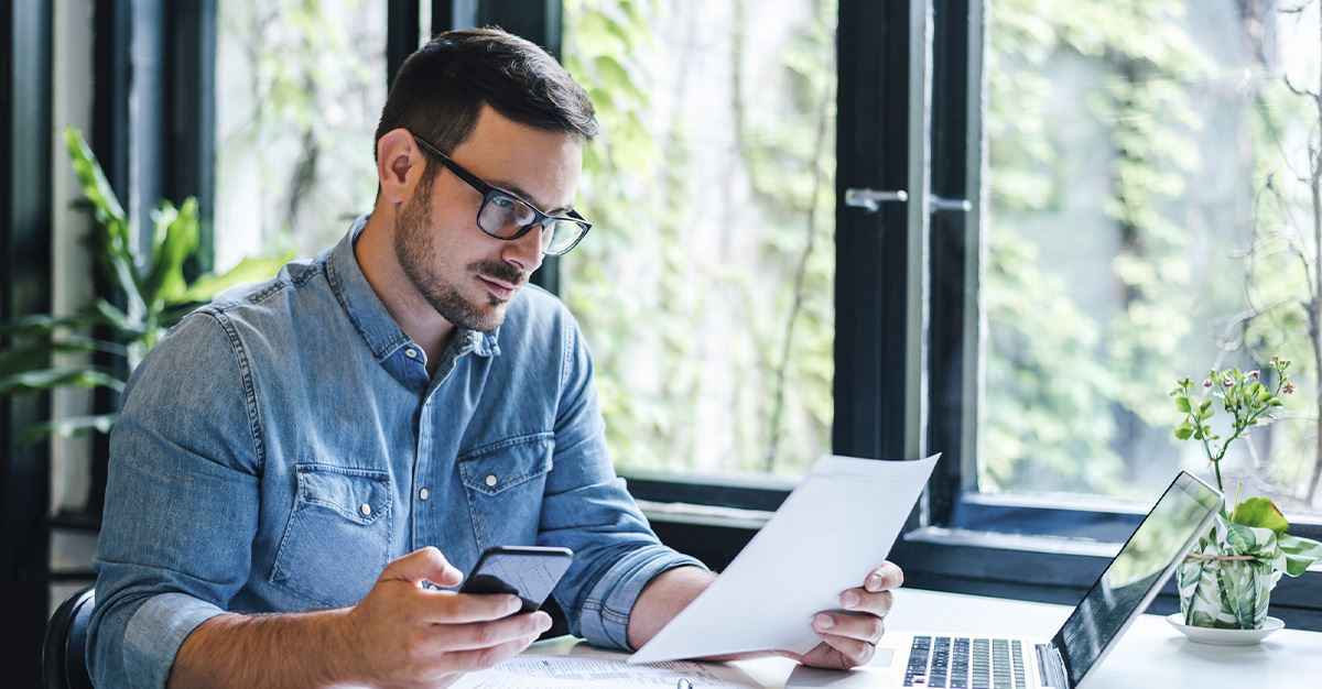 Man researching information